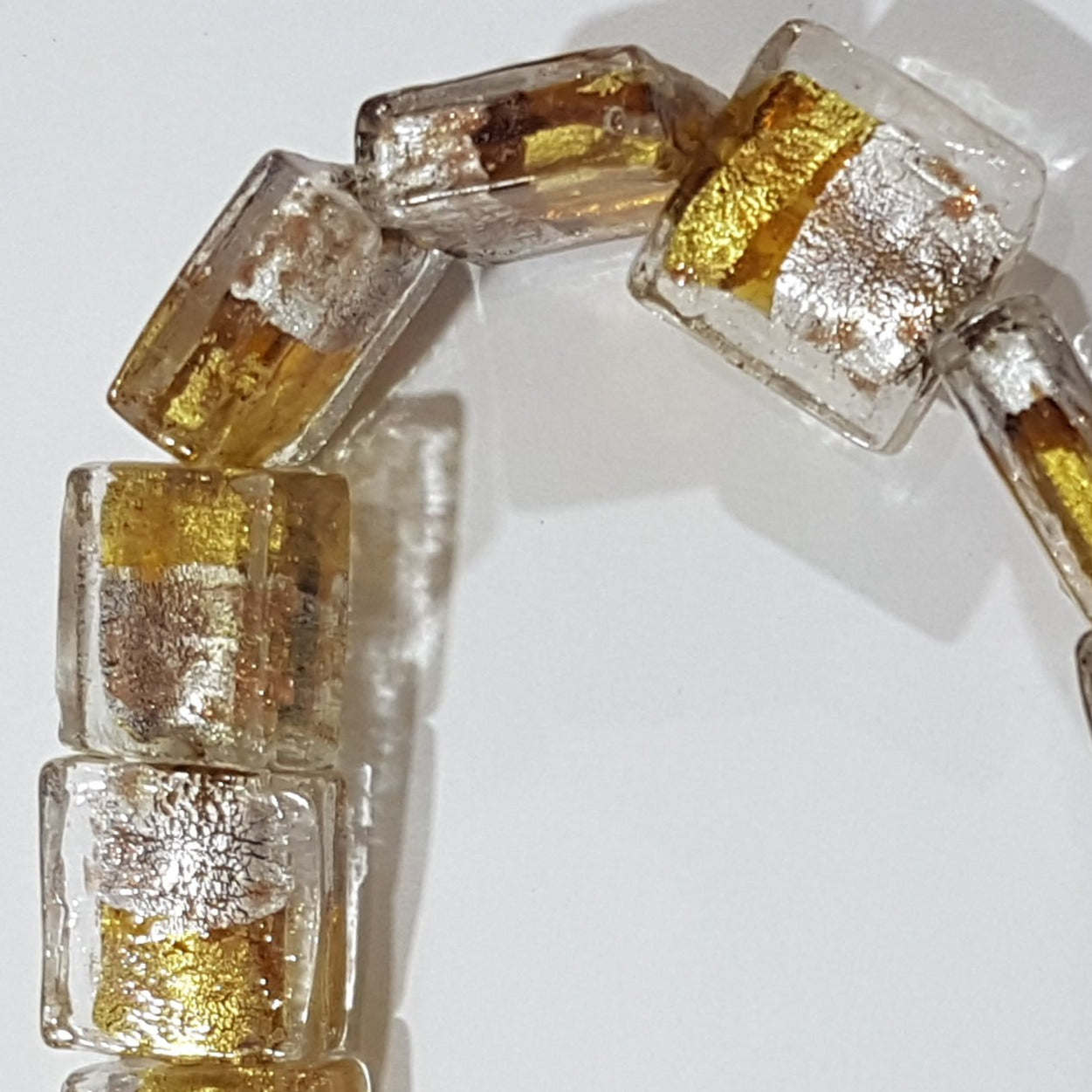 14mm Clear Square Lampwork Bead With Silver & Gold Foil
