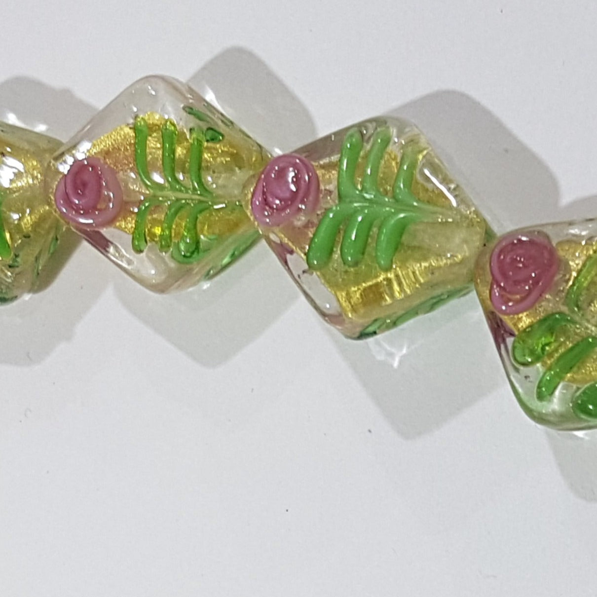19mm Floral Flat Diamond Lampwork Bead
