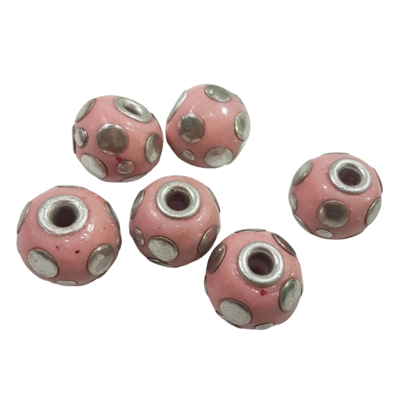 6pc Pink & Silver Kashmiri Beads