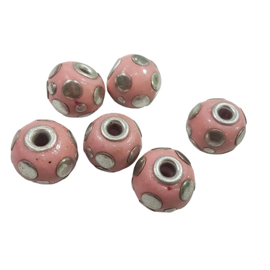 6pc Pink & Silver Kashmiri Beads