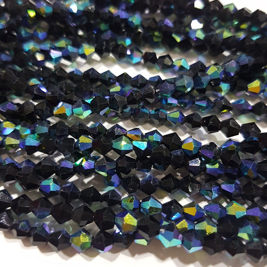 4mm Black Electroplated Crystal Bicones