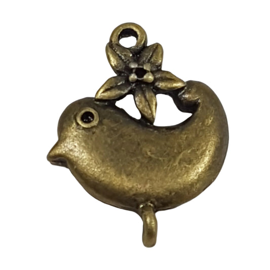 Bronze Bird With Flower Double Connector Charm