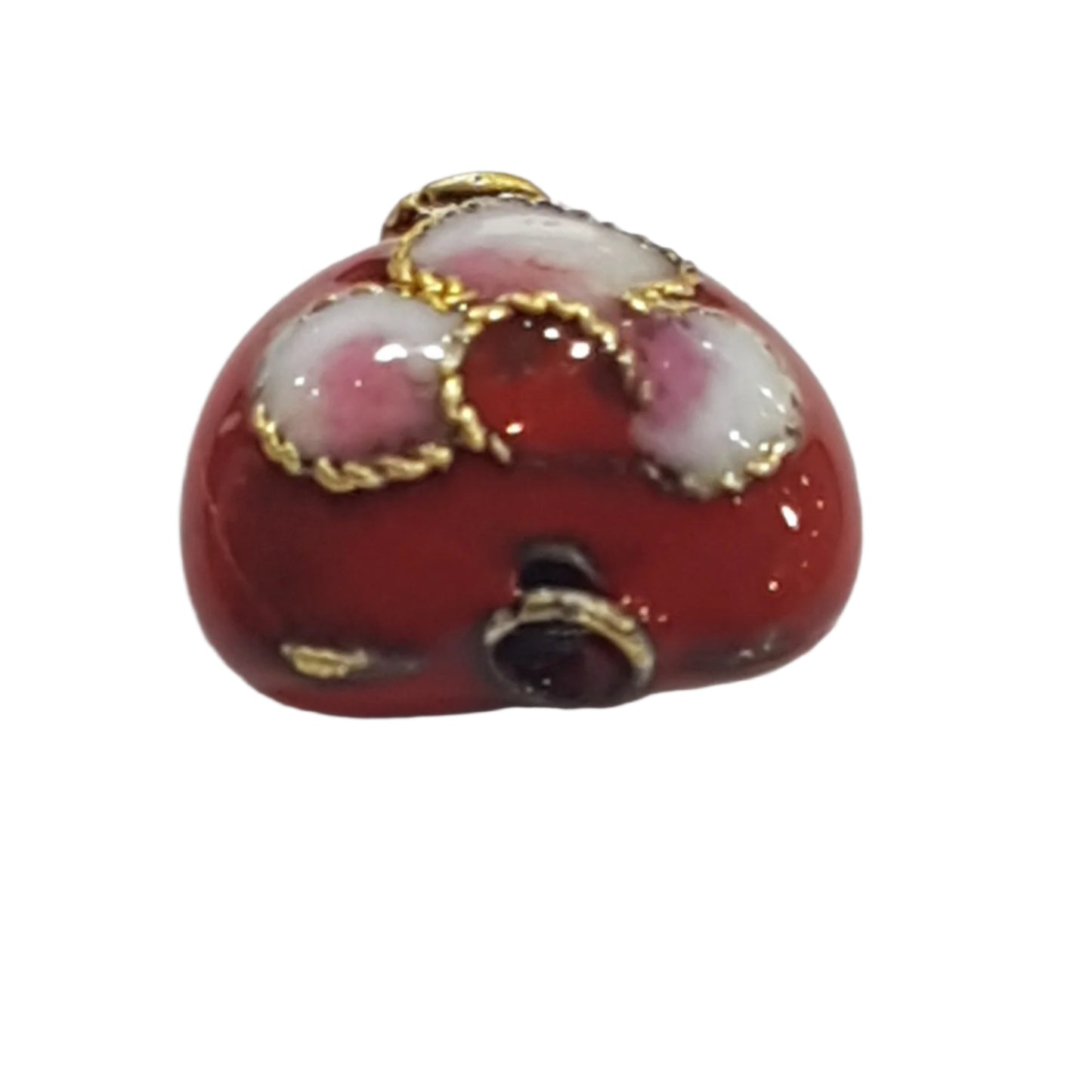 Small Red Heart Shaped Floral Cloisonné Bead
