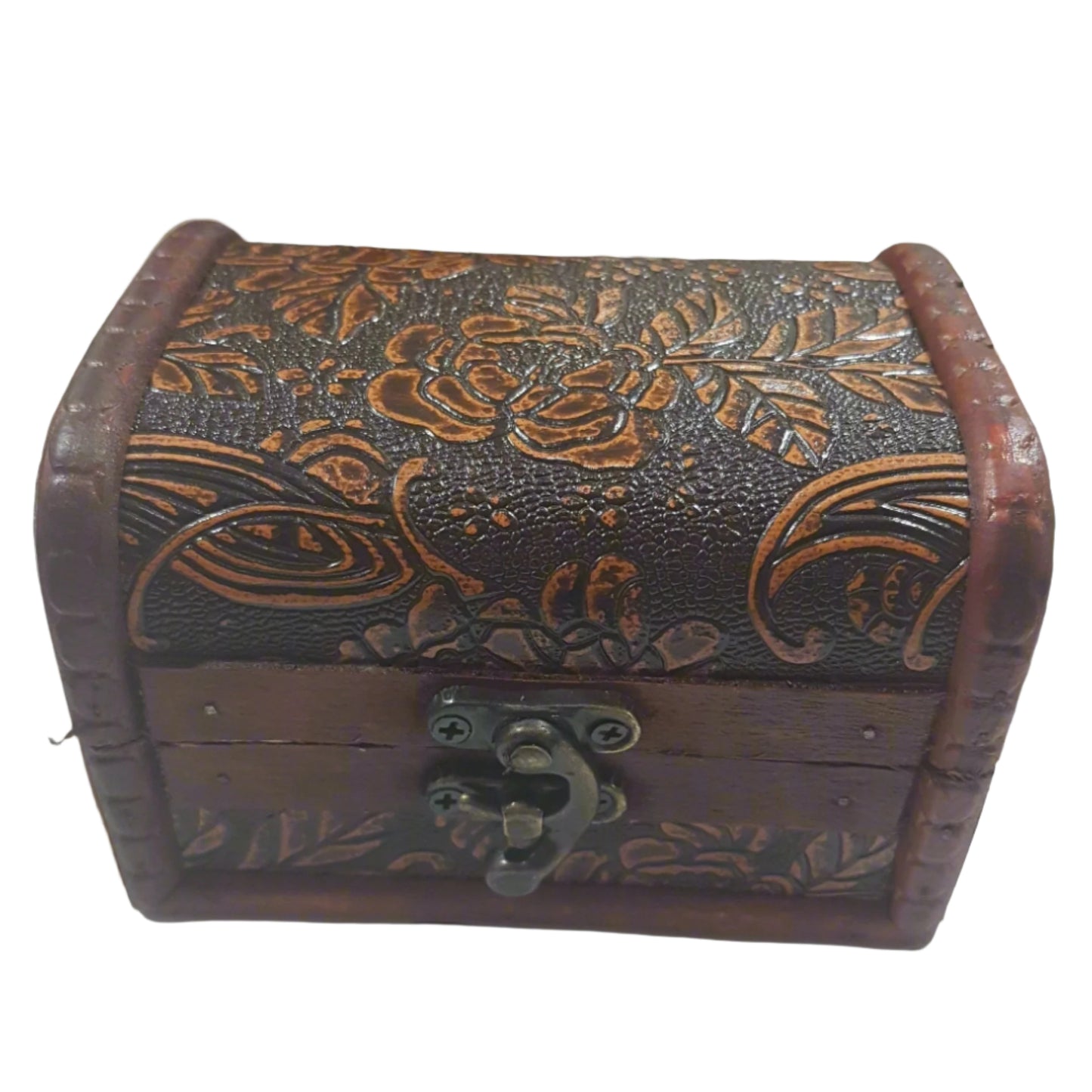 8cm Burnt Orange & Black Treasure Box With Roses.