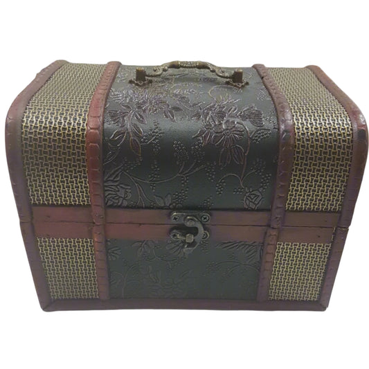 15cm Deep Red & Black Treasure Box With Berries, Flowers & Textured Sides.