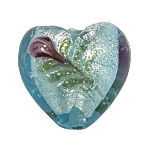 20mm Blue Floral Heart Bead