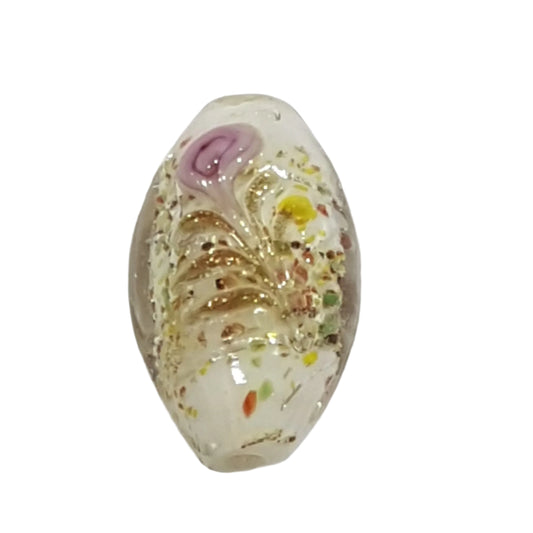 25mm Oval White Floral Bead