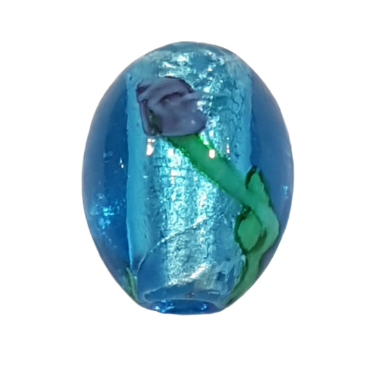 25mm Oval Blue Floral Bead
