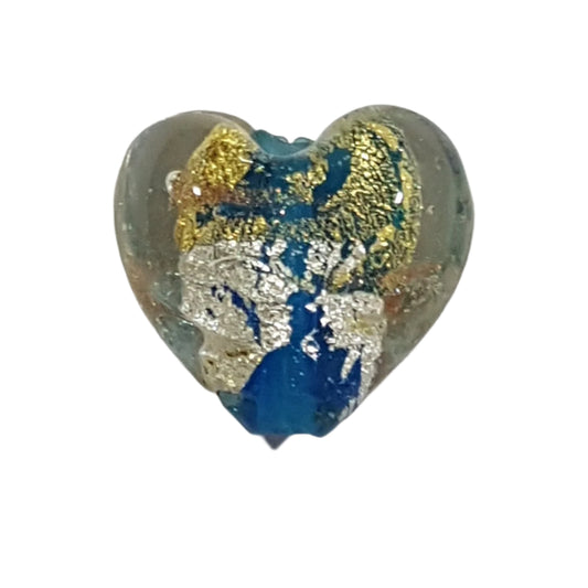 15mm Clear Heart With Gold, Silver & Blue