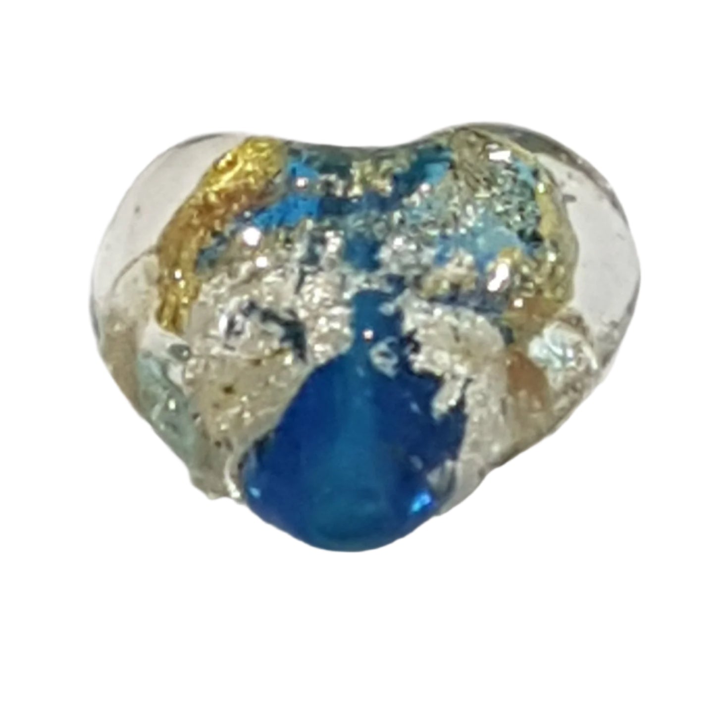 15mm Clear Heart With Gold, Silver & Blue