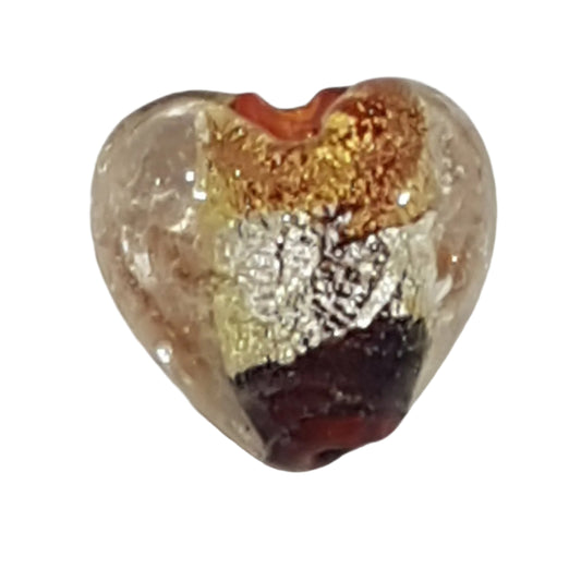 15mm Clear Heart With Gold, Silver & Red