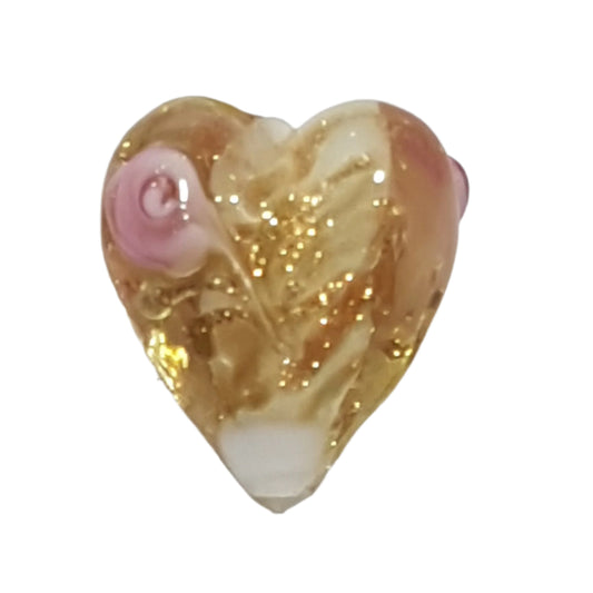 14mm Gold Glitter & White Floral Heart