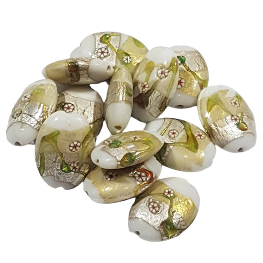20mm White Flat Oval Lampwork Bead