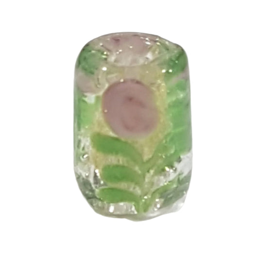 15mm Floral & Gold Column Lampwork Bead