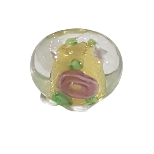 12mm Floral & Gold  Lampwork Bead