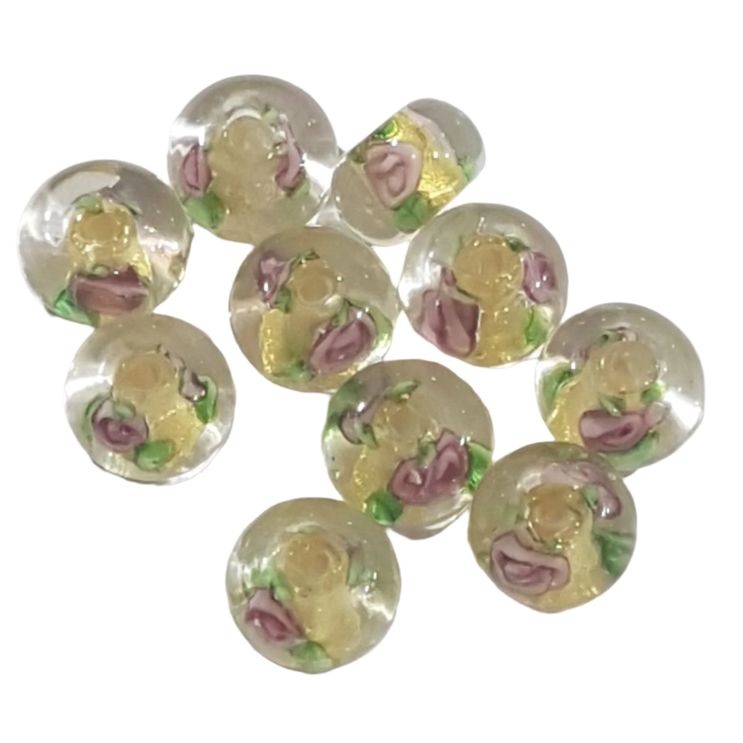 12mm Floral & Gold  Lampwork Bead