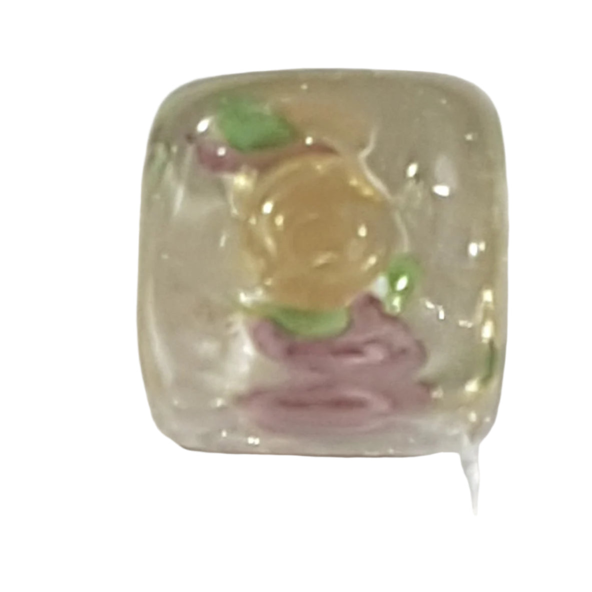 10mm Floral & Gold Lampwork Sq. Bead