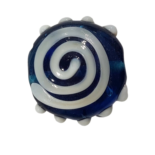 22mm Blue & White Swirl Lampwork Bead