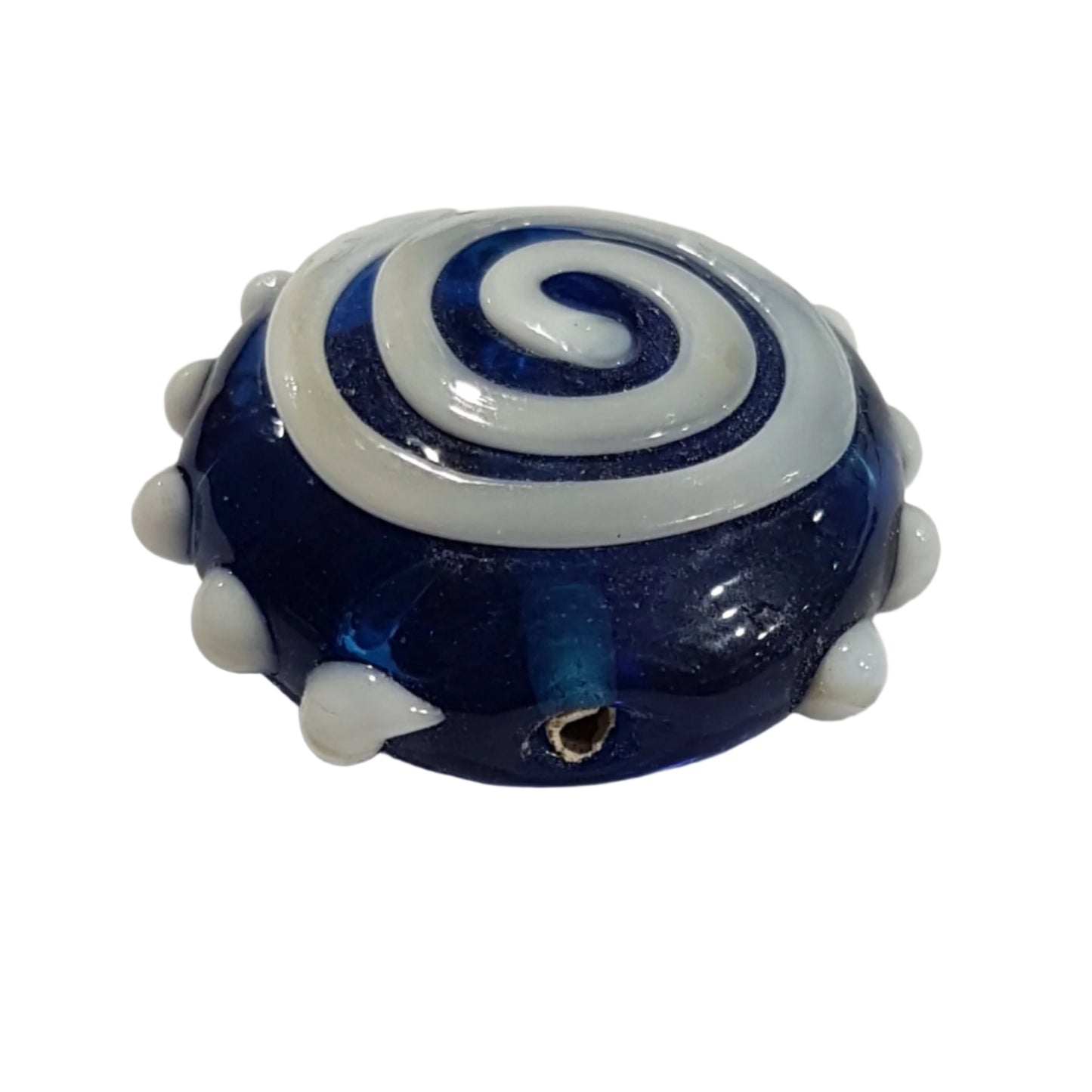 22mm Blue & White Swirl Lampwork Bead