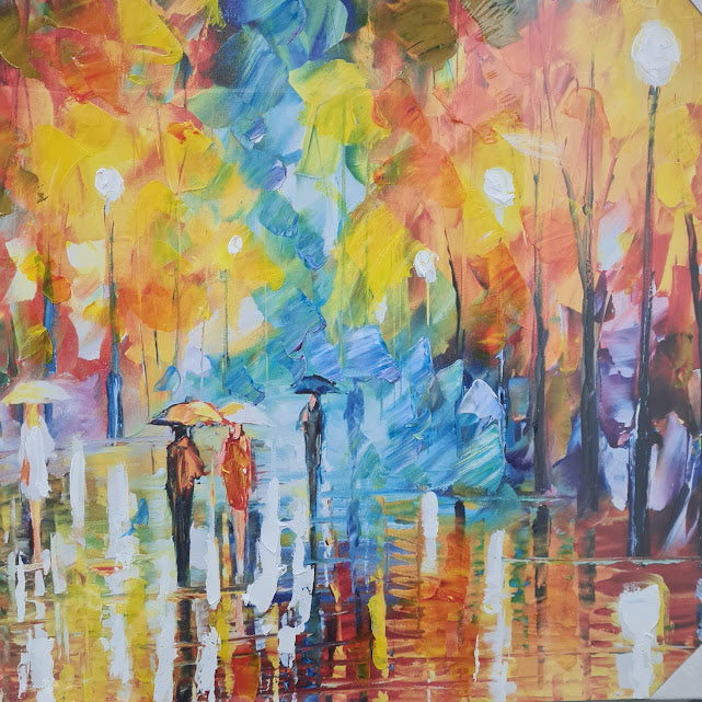 Oil Painting - Walking In The Rain