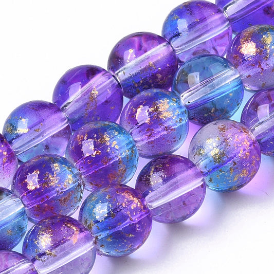 6mm Blue Purple Glitter Glass Beads