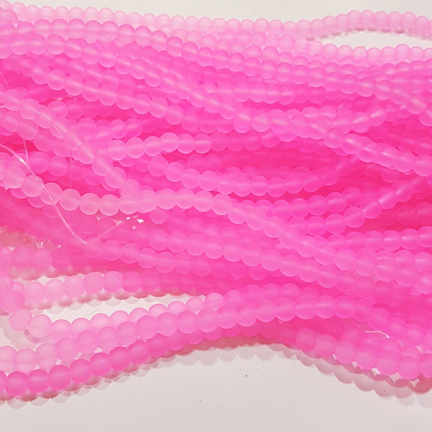 6mm Bright Pink Frosted Glass Beads