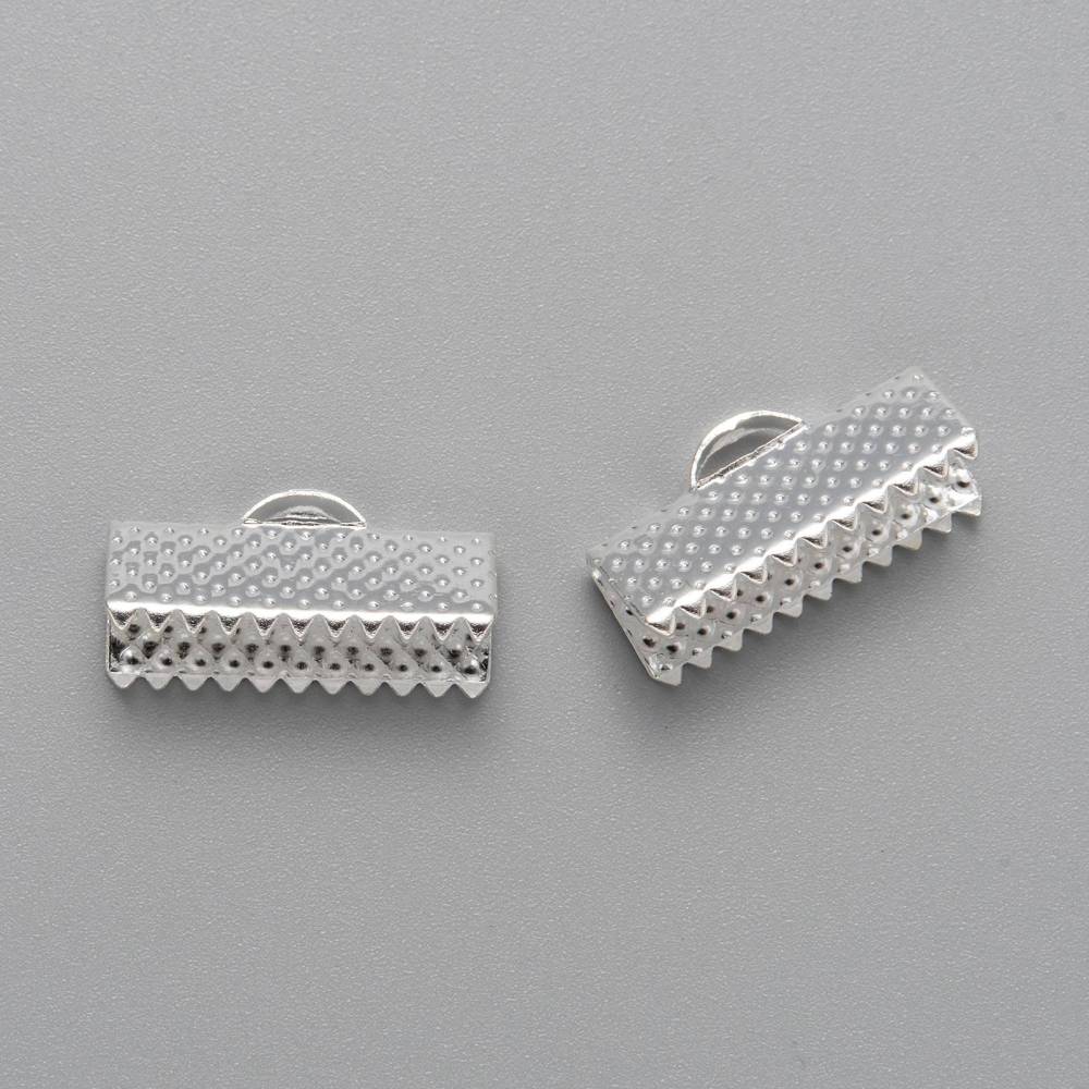 10pc 16mm Silver Ribbon End Crimps