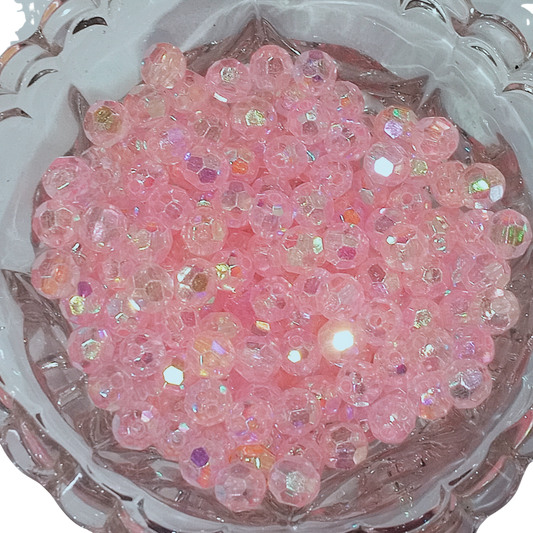 50g 8mm Pink Acrylic Faceted AB Beads