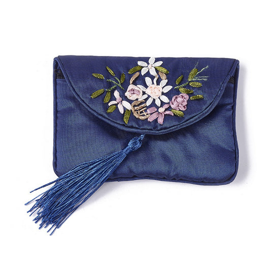 Embroidered Blue Silk Pouch