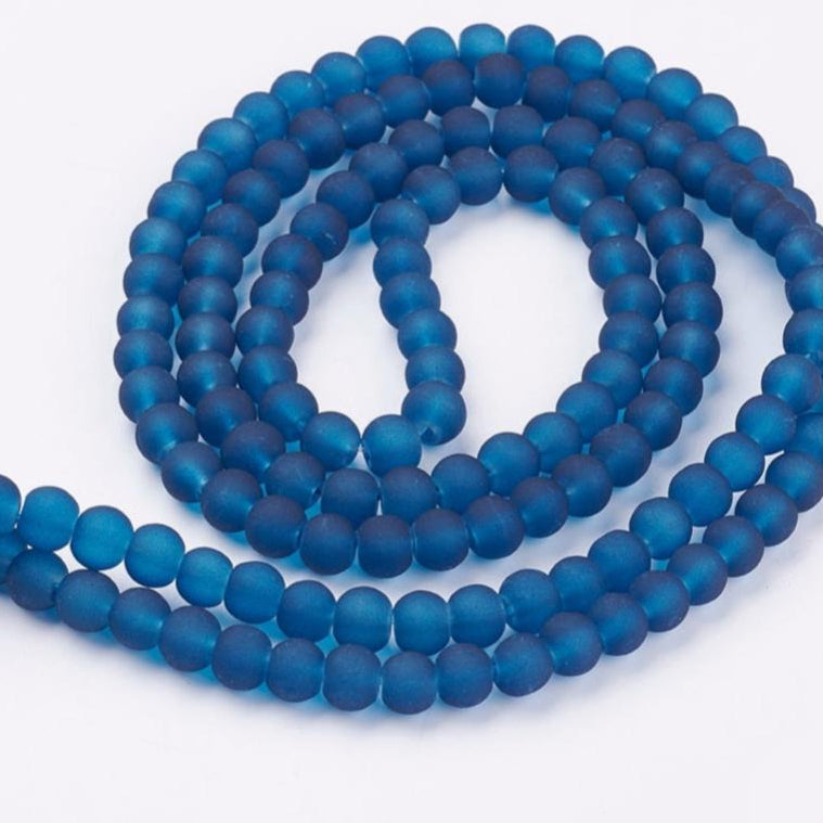 6mm Dark Blue Frosted Glass Beads