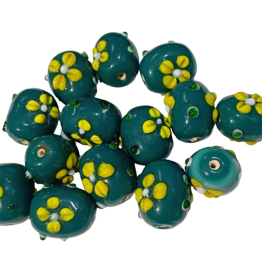 CLEARANCE! 14PC 20mm Floral Lampwork Beads