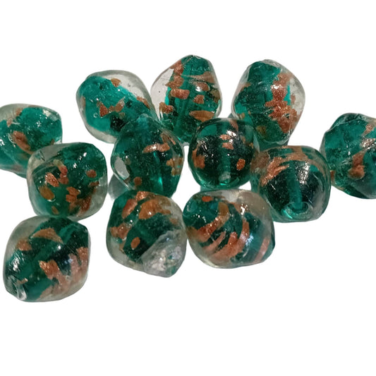 CLEARANCE! 12pc Clear, Gold & Green Lampwork Beads