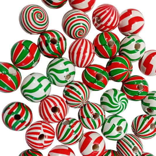 SALE! 38pc 15mm Wooden Stripey Beads