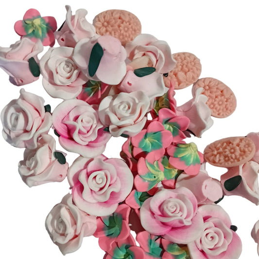 SALE! 38pc Floral Clay Cabochons & Beads