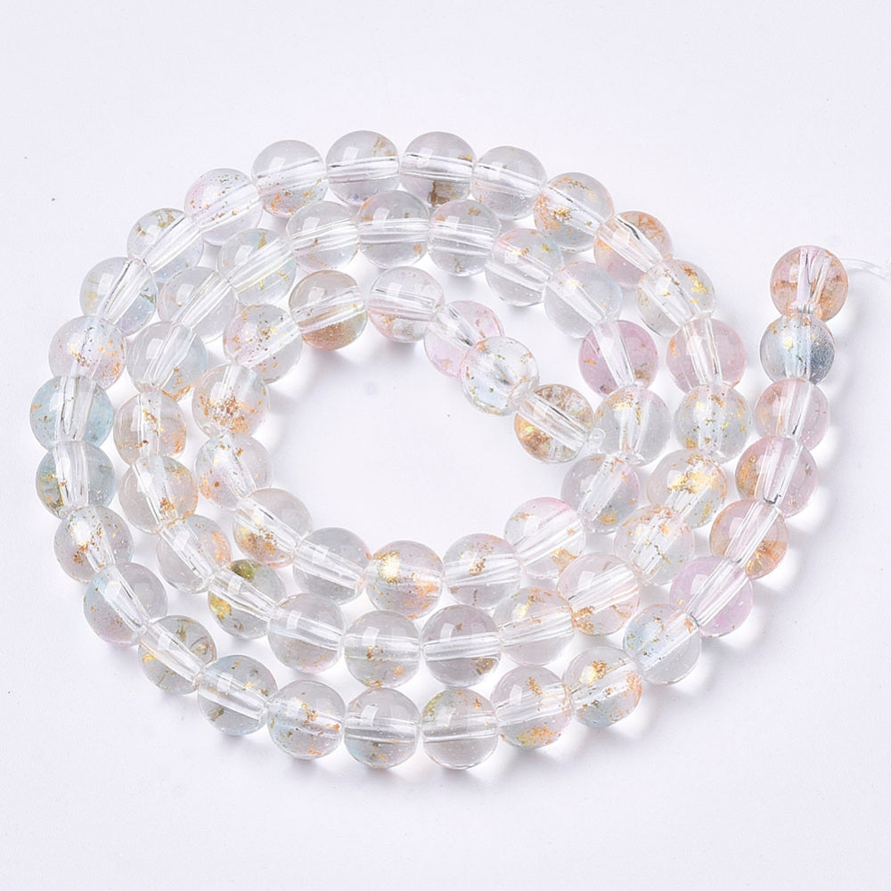6mm Pale Pink Blue Glitter Glass Beads