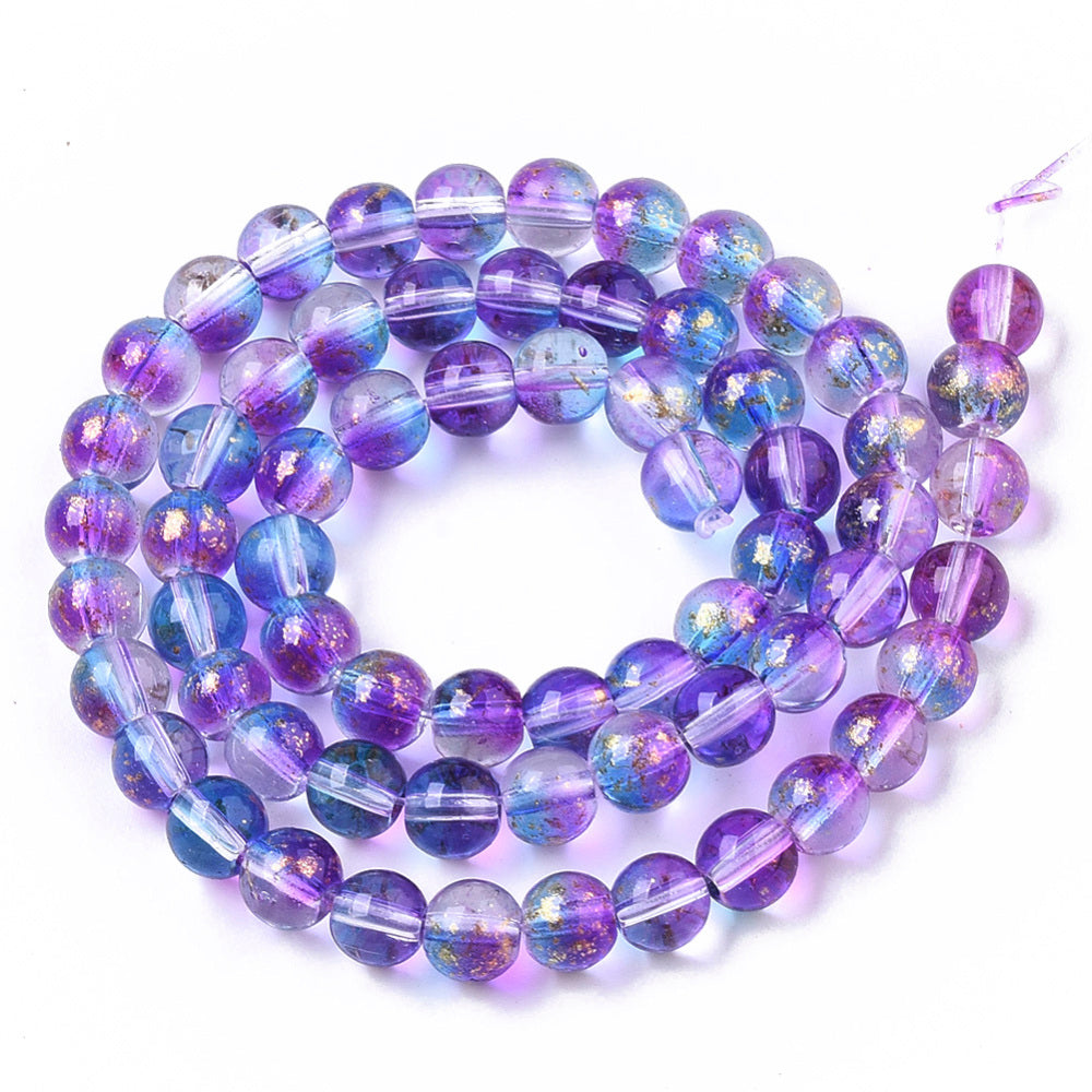 6mm Blue Purple Glitter Glass Beads
