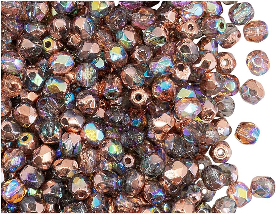 6mm Czech Fire Lt Amethyst Copper Rainbow Beads