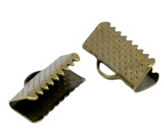 10pc 13mm Bronze Ribbon End Crimps