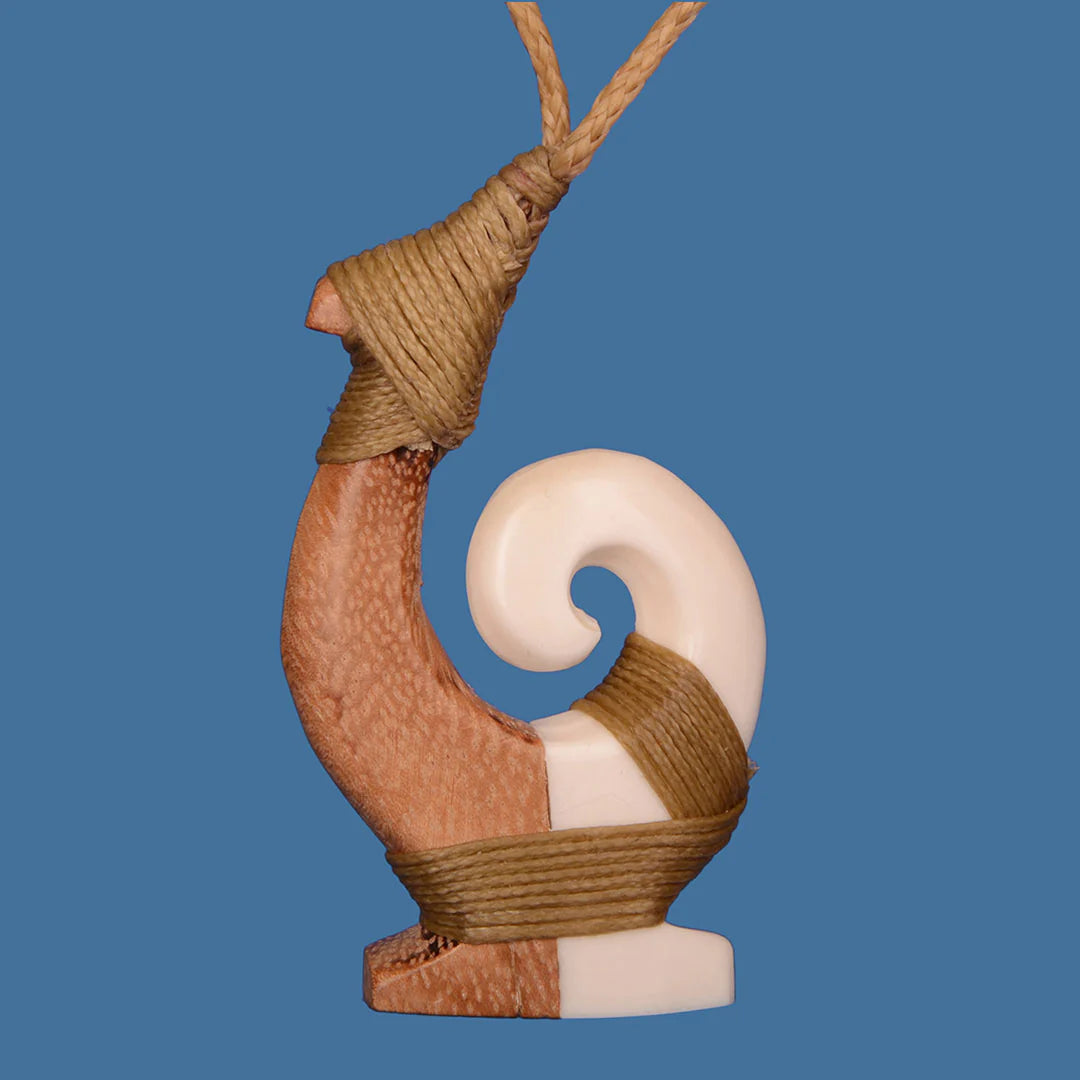 Bone & Wood Bound Hook with Koru  Pendant