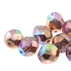 6mm Czech Fire Lt Amethyst Copper Rainbow Beads