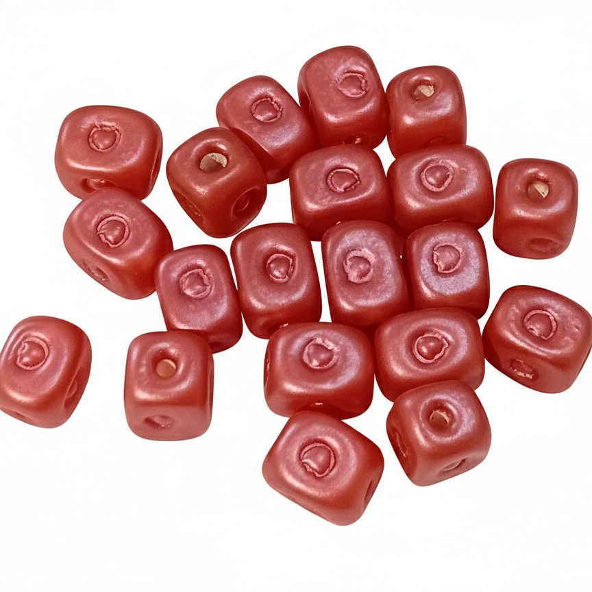20pc Metallic Red Square Glass Beads