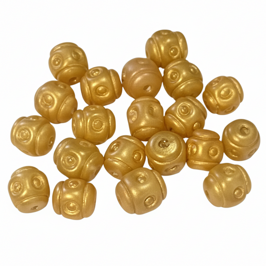 20pc Gold Metallic Barrel Glass Beads