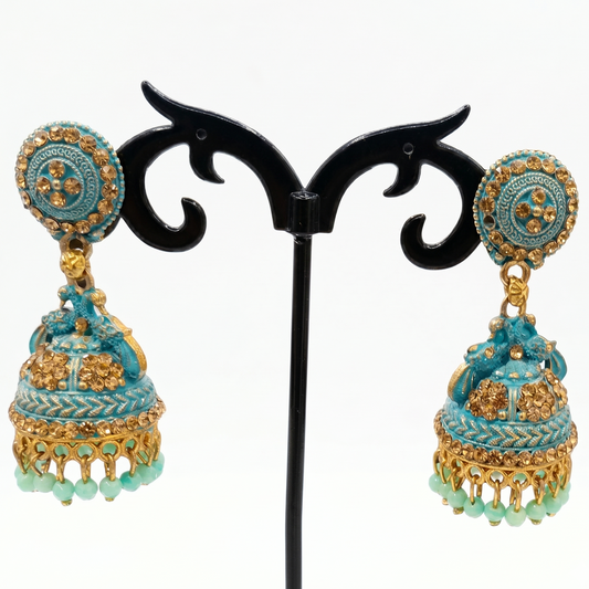 Blue & Gold Statement Boho Indian Earrings