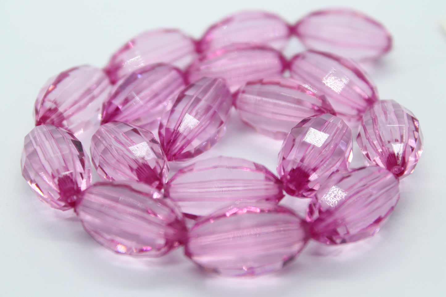 20mm Oval Dark Pink Faceted Acrylic Beads
