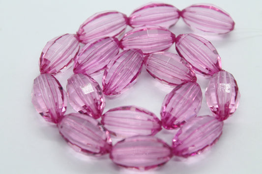 20mm Oval Dark Pink Faceted Acrylic Beads