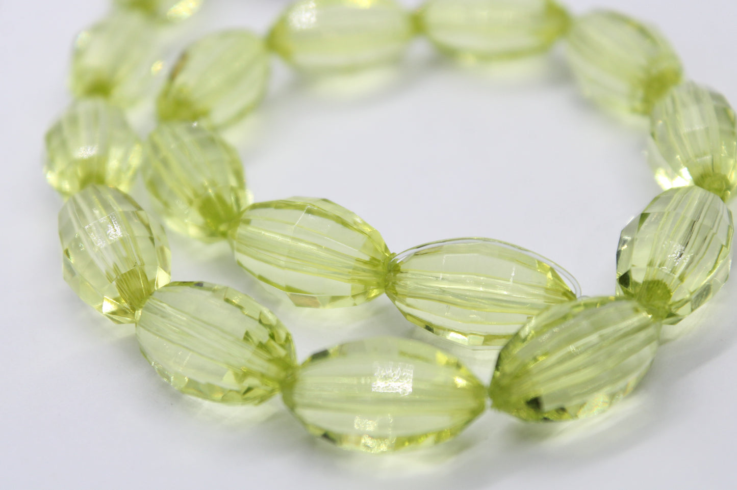 20mm Oval Lime Green Faceted Acrylic Beads
