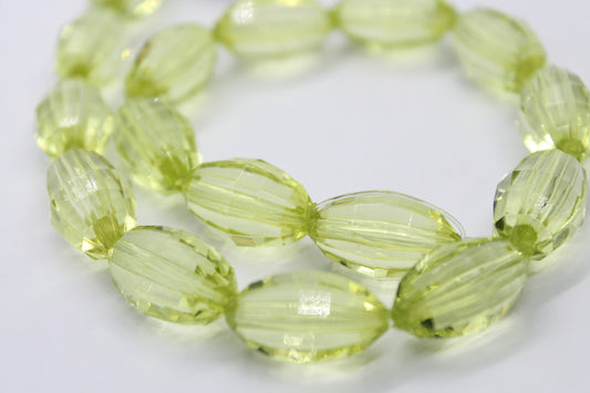 20mm Oval Lime Green Faceted Acrylic Beads