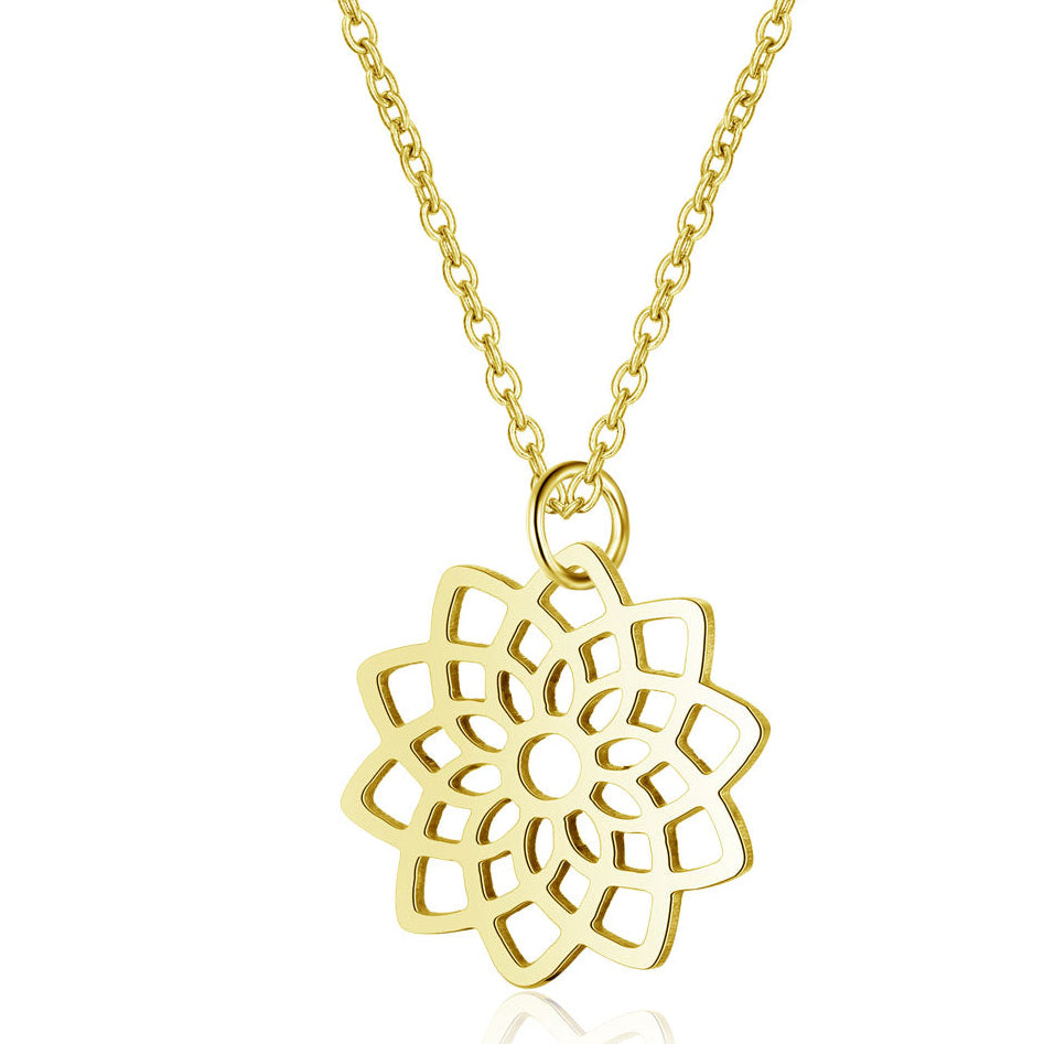 Stainless Steel Gold Lotus Flower Necklace