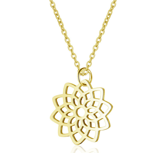 Stainless Steel Gold Lotus Flower Necklace