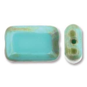 12pc Czech Turquoise Picasso Rectangle Beads